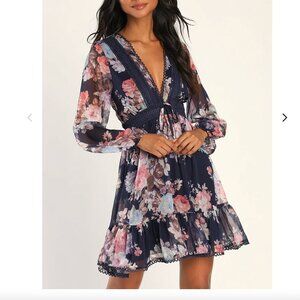 Lulus - Navy Floral Dress - Like New
